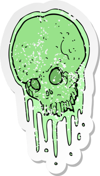 retro distressed sticker of a cartoon slimy skull drawing png
