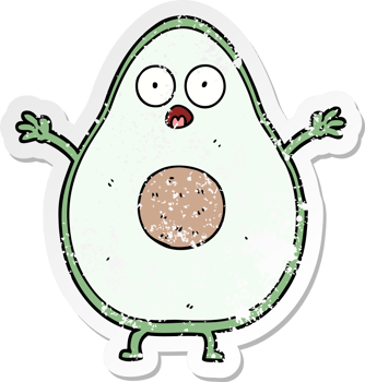 distressed sticker of a cartoon avocado png