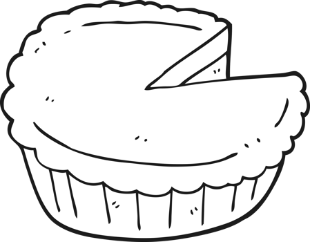 hand drawn black and white cartoon pie png