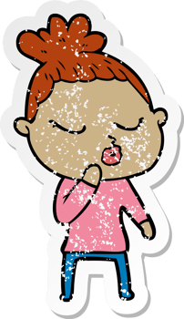 distressed sticker of a cartoon calm woman png