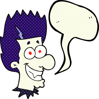 hand drawn comic book speech bubble cartoon grinning vampire png