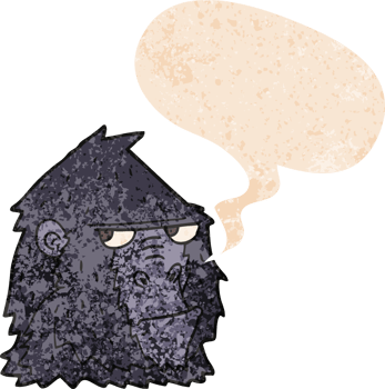 cartoon gorilla with speech bubble in grunge distressed retro textured style png