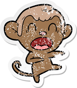 distressed sticker of a shouting cartoon monkey dancing png