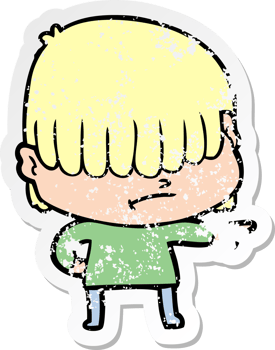 distressed sticker of a cartoon boy with untidy hair png