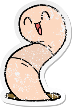 distressed sticker of a cartoon happy worm png