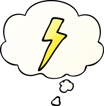 cartoon lightning bolt with thought bubble in smooth gradient style png