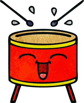 retro grunge texture cartoon of a happy drum png