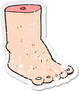 retro distressed sticker of a cartoon foot png