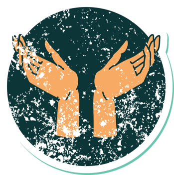 iconic distressed sticker tattoo style image of open hands png