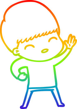 rainbow gradient line drawing of a happy cartoon boy png