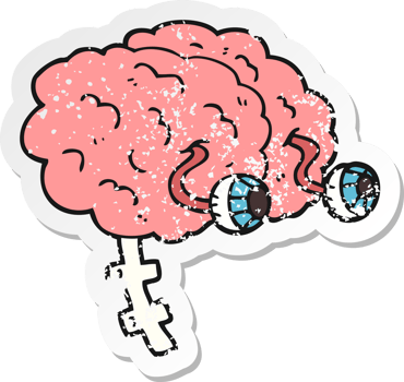 retro distressed sticker of a cartoon brain png