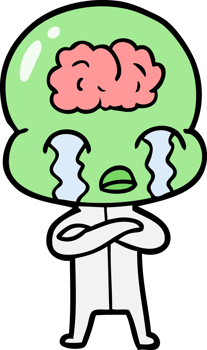 cartoon big brain alien crying png