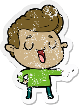 distressed sticker of a happy cartoon man png