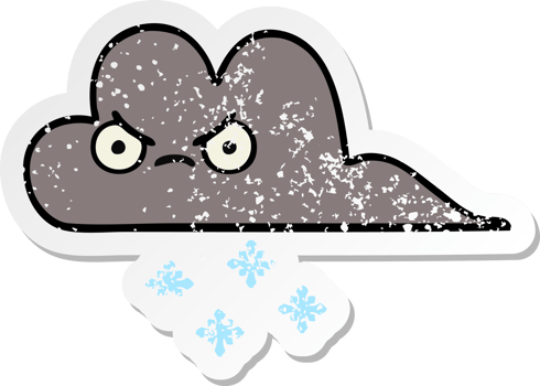 distressed sticker of a cute cartoon storm snow cloud png