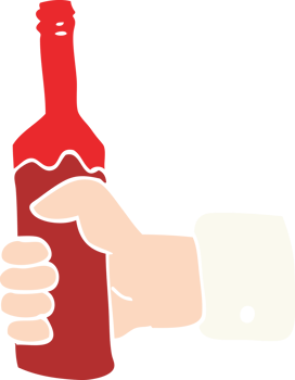 flat color illustration of hand holding bottle of wine png