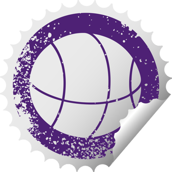 distressed circular peeling sticker symbol of a basket ball png