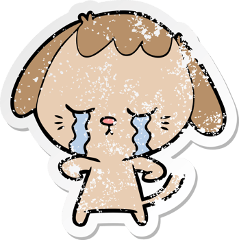 distressed sticker of a cartoon crying dog png