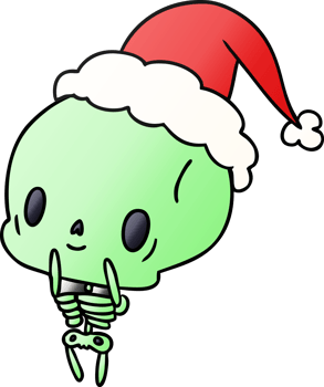 hand drawn christmas gradient cartoon of kawaii skeleton png