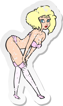 retro distressed sticker of a cartoon pin up girl png