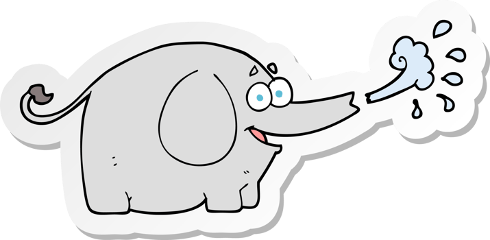 sticker of a cartoon elephant squirting water png