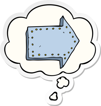 cartoon pointing arrow with thought bubble as a printed sticker png