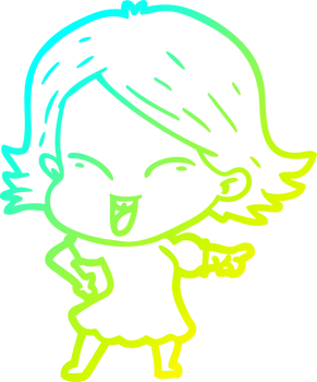 cold gradient line drawing of a happy cartoon girl png