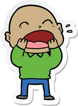 sticker of a cartoon shouting bald man png