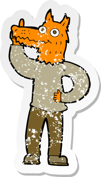 retro distressed sticker of a cartoon fox man with idea png