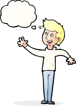 cartoon man waving with thought bubble png