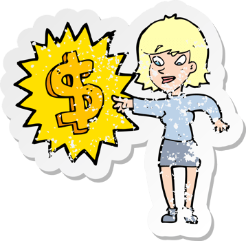 retro distressed sticker of a making money cartoon drawing png