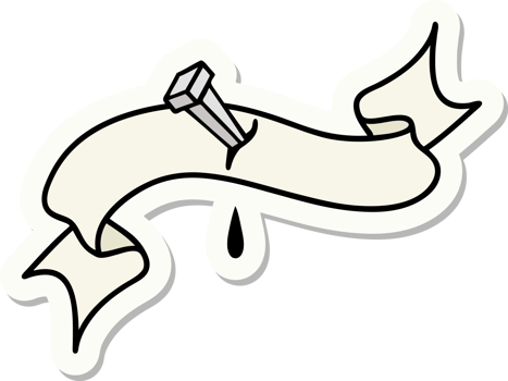 tattoo style sticker with banner of iron nail png