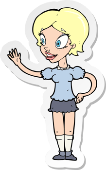 sticker of a cartoon waving woman png