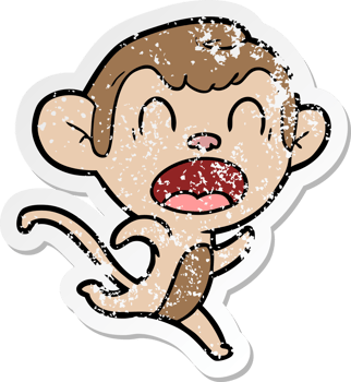 distressed sticker of a shouting cartoon monkey running png