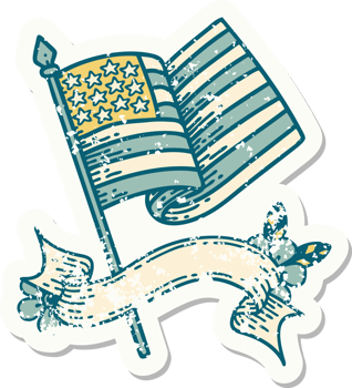 worn old sticker with banner of the american flag png