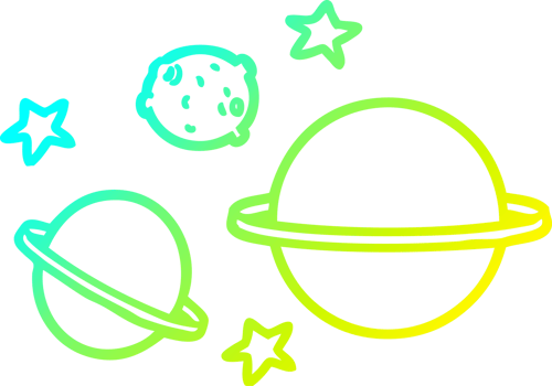cold gradient line drawing of a cartoon planets png