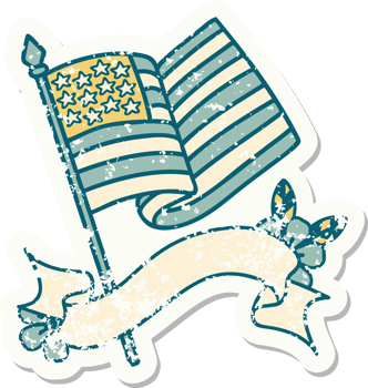 worn old sticker with banner of the american flag png