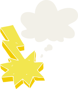 cartoon lightning strike with thought bubble in retro style png
