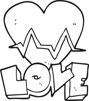 hand drawn black and white cartoon heart rate pulse love symbol png