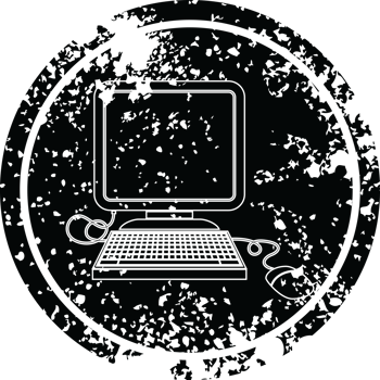 computer with mouse and screen circular distressed symbol png