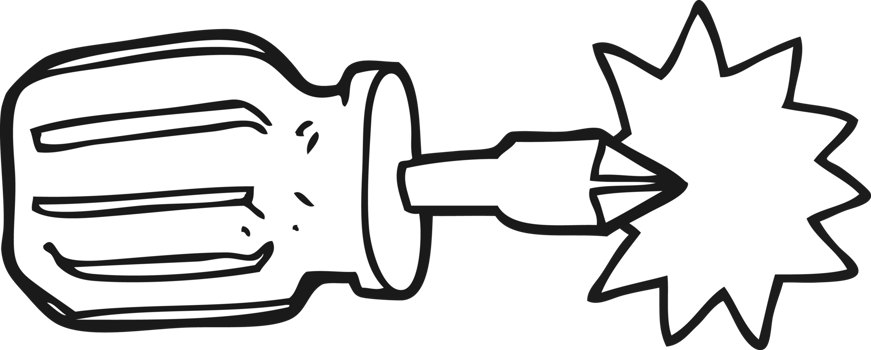 hand drawn black and white cartoon screwdriver png