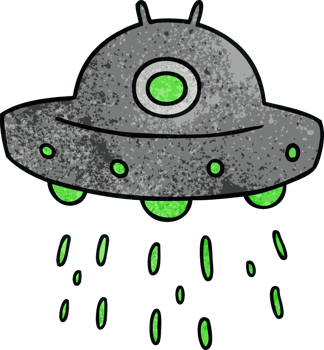 hand drawn textured cartoon doodle of an alien ship png