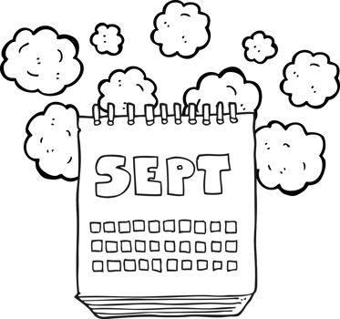 hand drawn black and white cartoon calendar showing month of September png