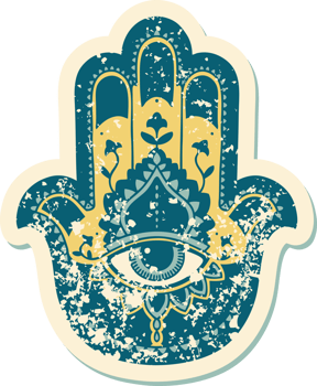 iconic distressed sticker tattoo style image of a hamza png