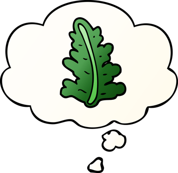 cartoon leaf with thought bubble in smooth gradient style png