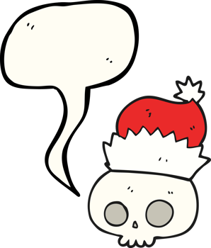 hand drawn speech bubble cartoon skull wearing christmas hat png