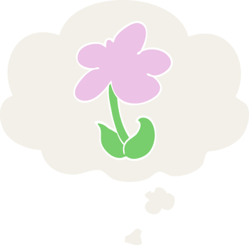 cute cartoon flower with thought bubble in retro style png