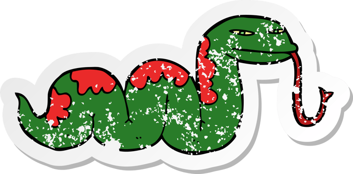 distressed sticker of a cartoon slithering snake png