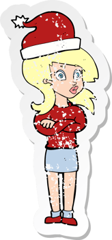 retro distressed sticker of a cartoon woman ready for christmas png