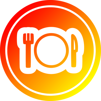 knife fork and plate circular icon with warm gradient finish png