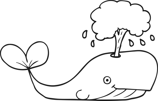 hand drawn black and white cartoon whale spouting water png